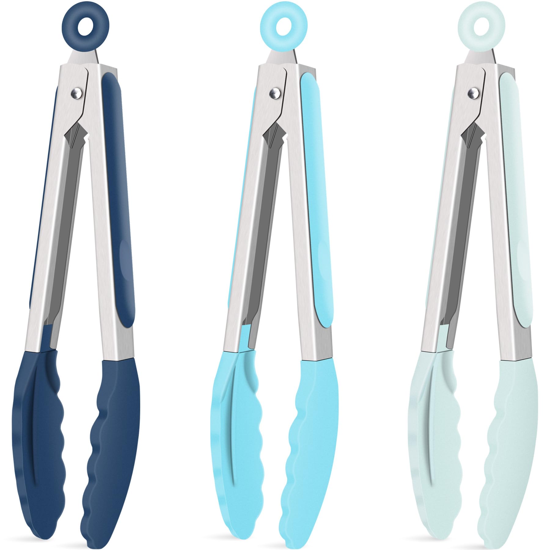 Hotec silicone kitchen tongs gradient blue 9-inch closed grip for safe handling