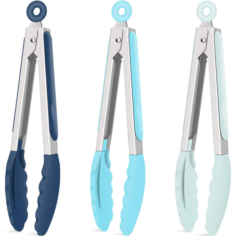 Hotec silicone kitchen tongs gradient blue 9-inch closed grip for safe handling