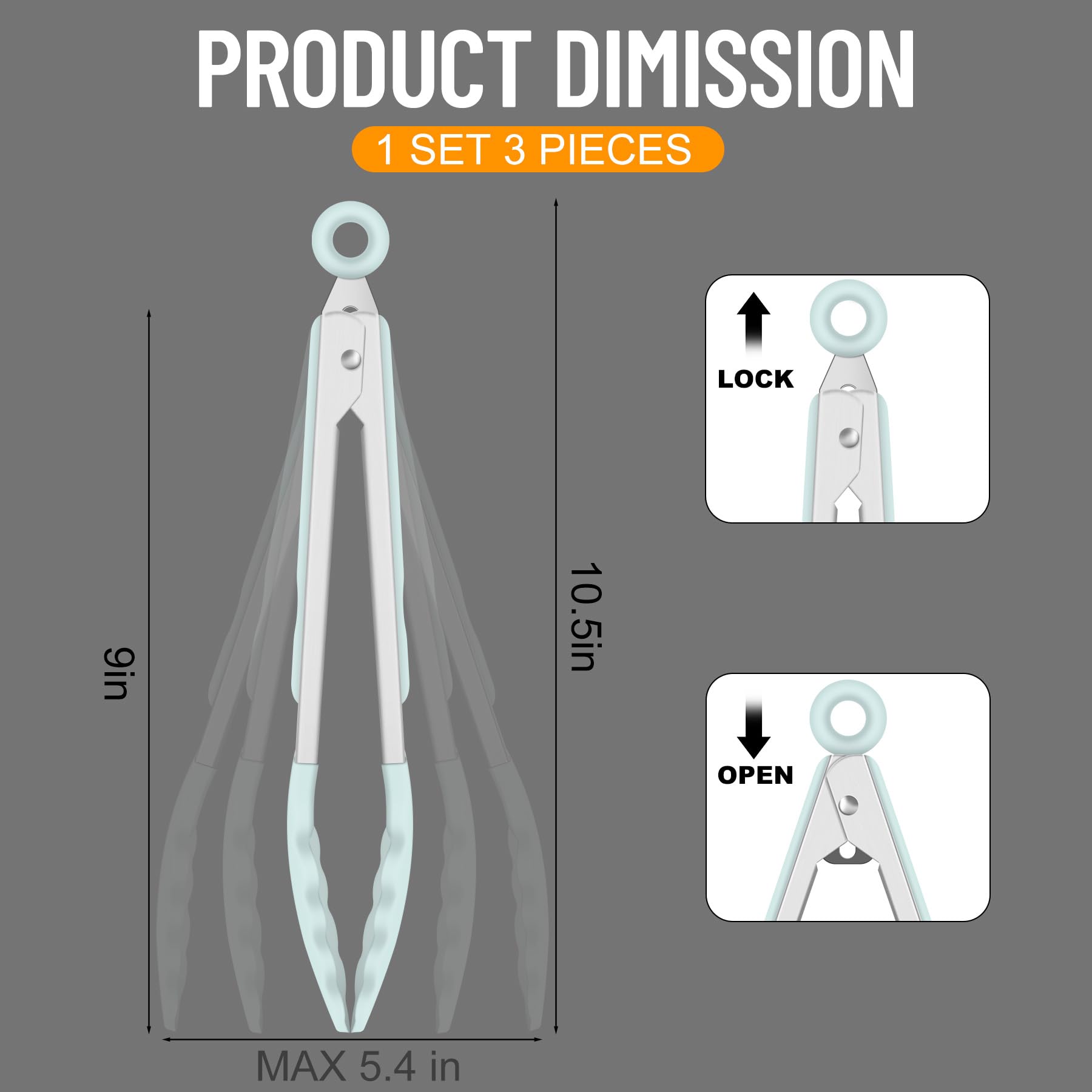 Hotec 9-inch gradient blue silicone tongs open for precise turning