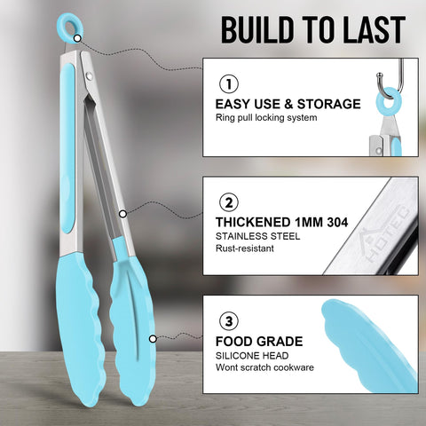 Hotec gradient blue tongs showcasing cheese and veggies presentation