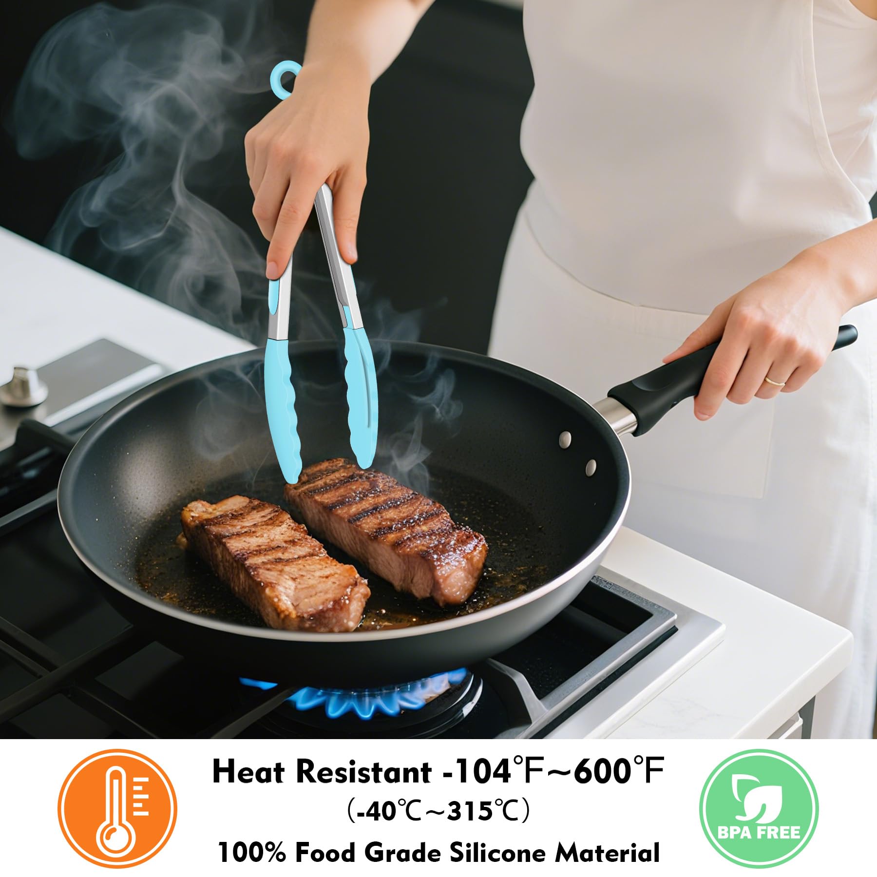 Hotec gradient blue silicone tongs dishwasher safe for easy cleanup