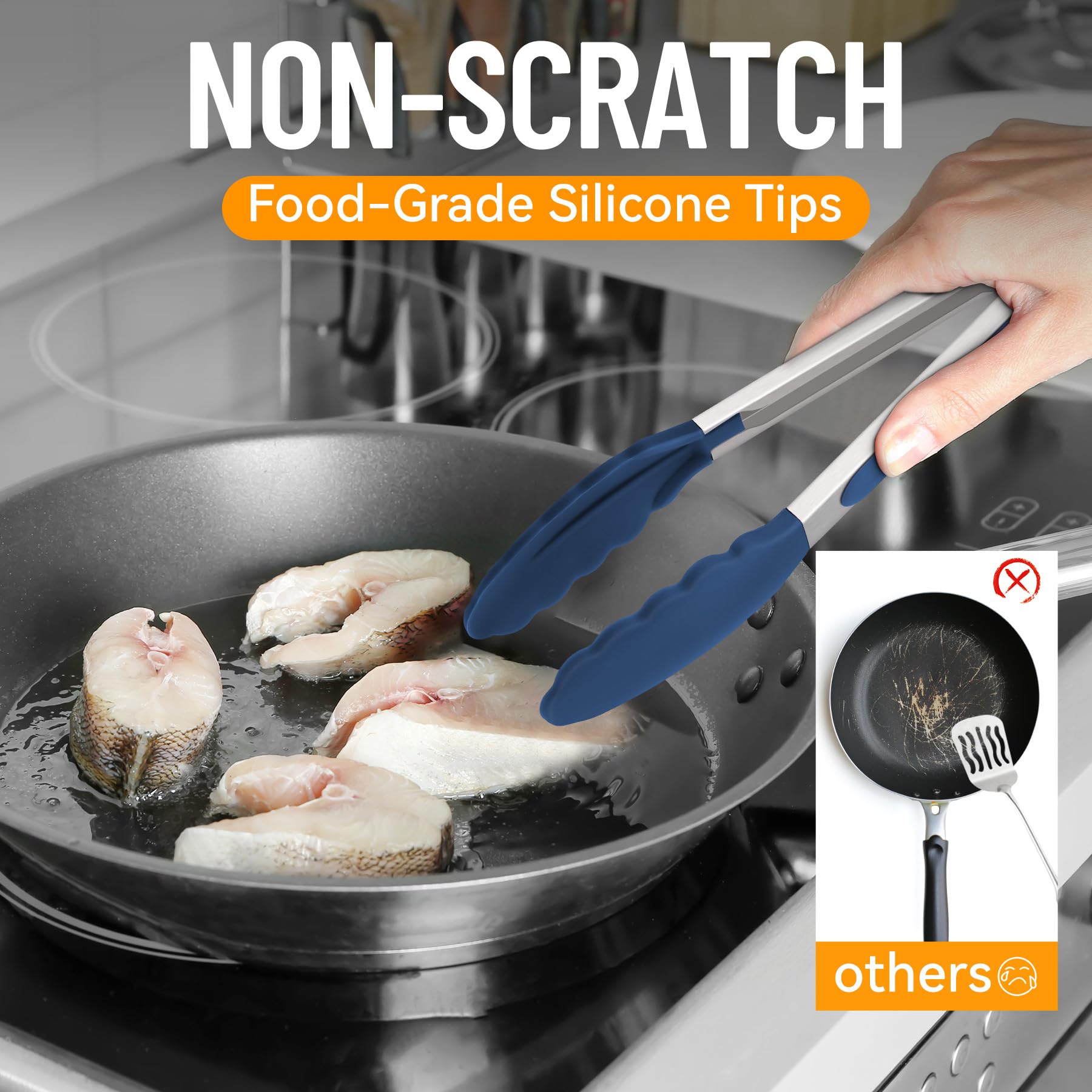 Hotec gradient blue tongs with locking storage for space saving