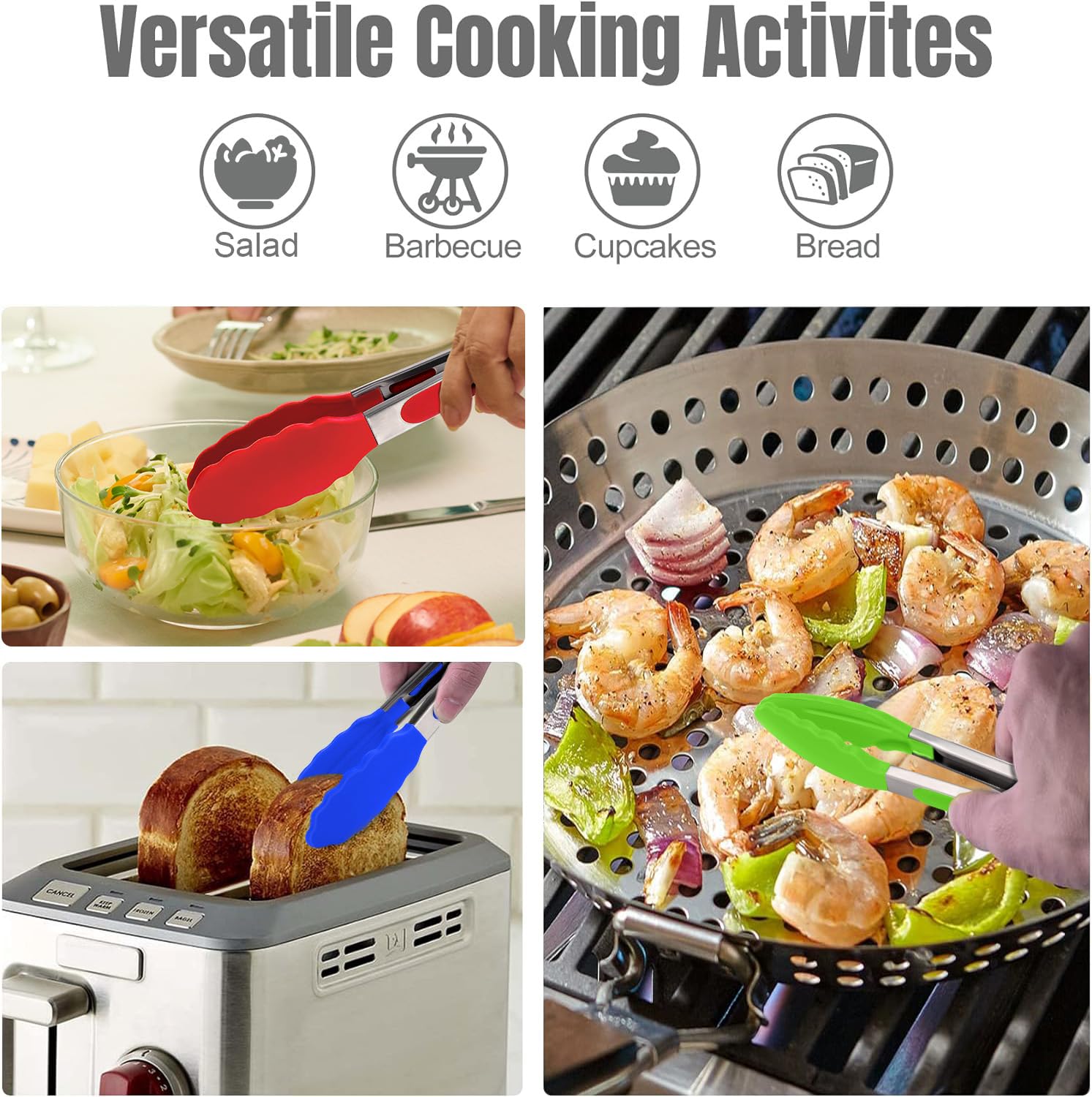 Hotec silicone kitchen tongs green with ergonomic handle for safe serving.