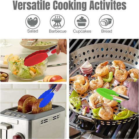 Hotec silicone kitchen tongs green with ergonomic handle for safe serving.