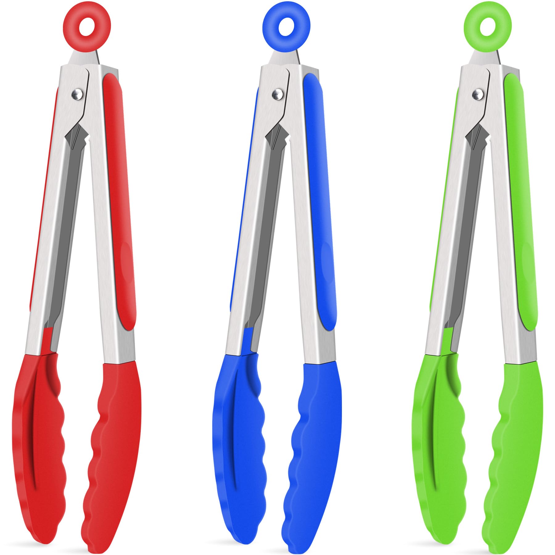 Hotec silicone kitchen tongs red with locking mechanism for secure storage.