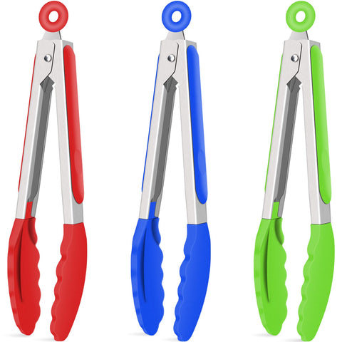Hotec silicone kitchen tongs red with locking mechanism for secure storage.
