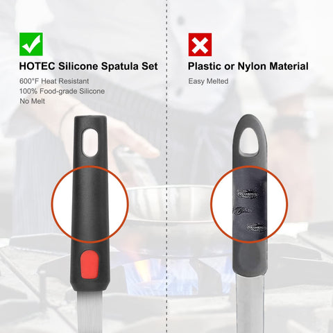 Hotec silicone spatula beveled edge slides under food with precision