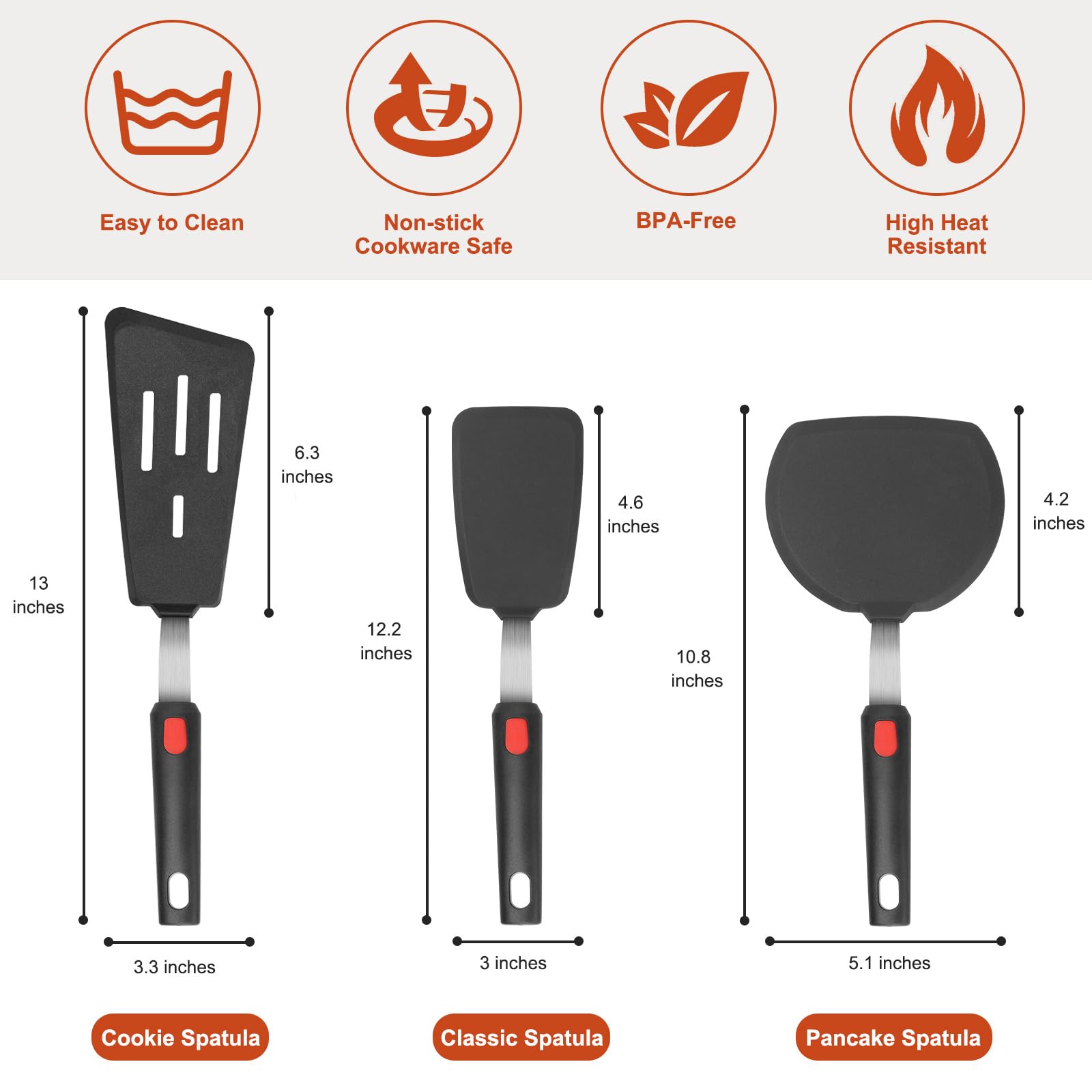Hotec silicone spatula long classic ergonomic grip for comfortable cooking sessions