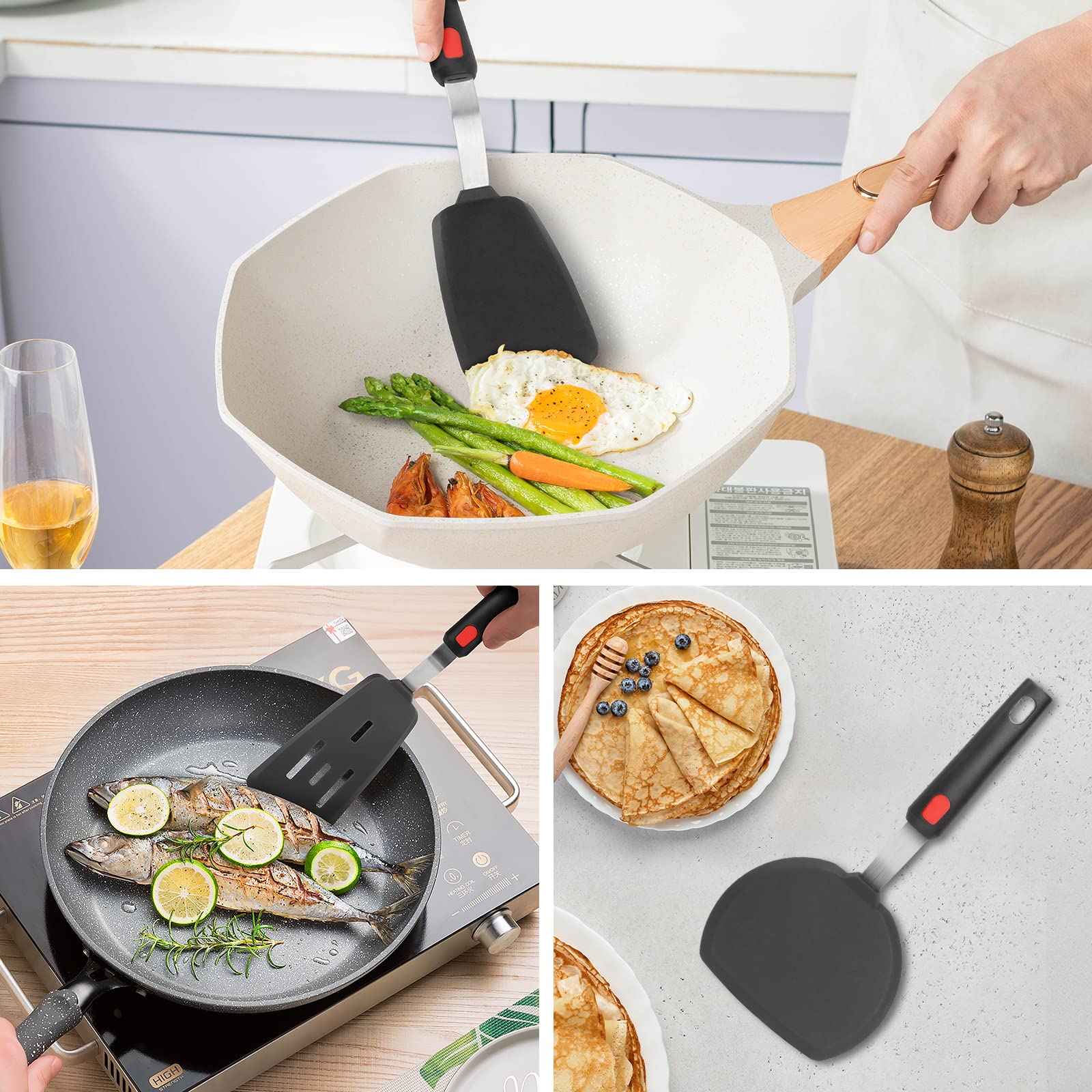 Hotec silicone spatula long slotted fish for delicate fillets lift