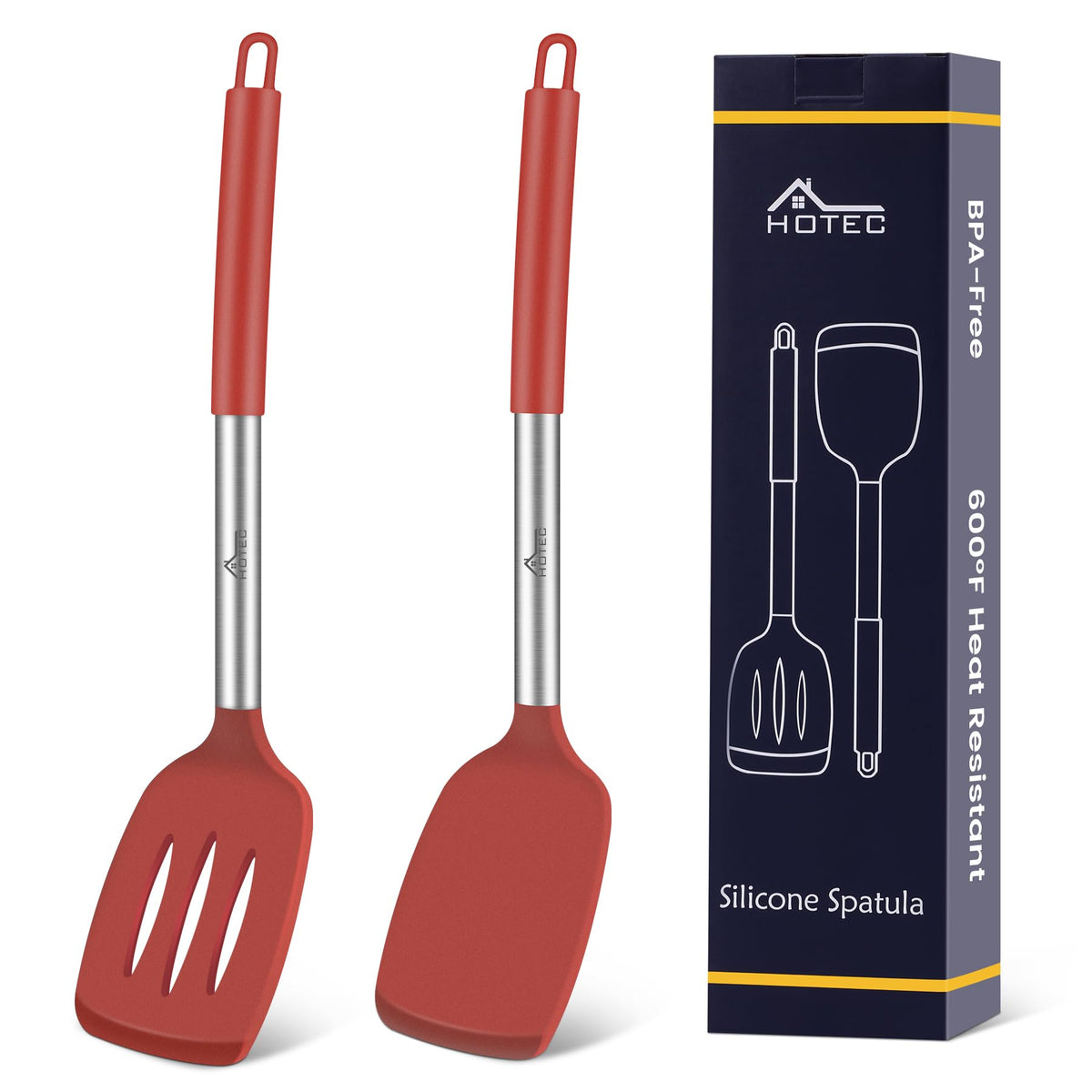 HOTEC silicone spatula solid turner in red for safe nonstick pan use