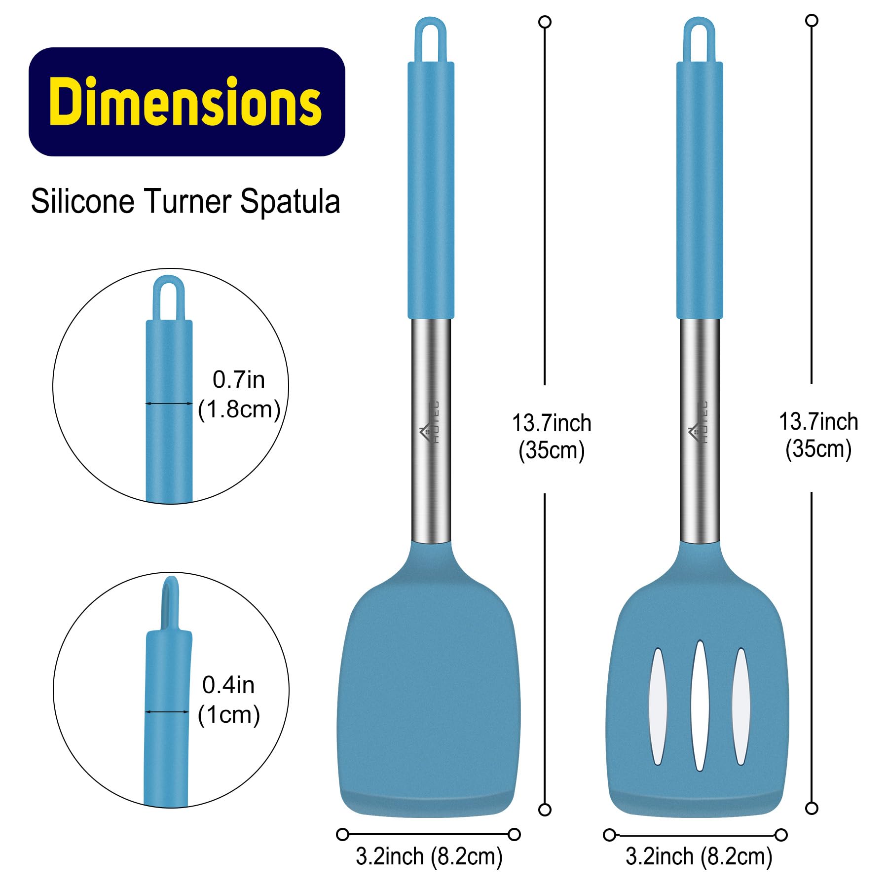 HOTEC silicone slotted-turner in blue, ideal for draining liquids while cooking.