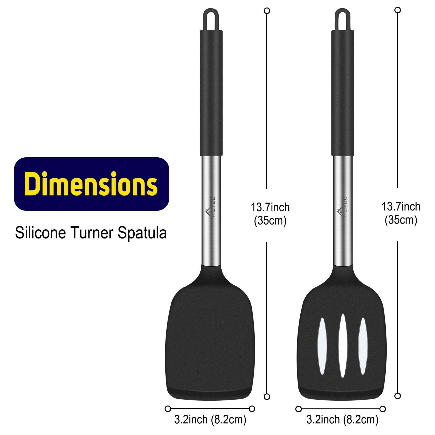 HOTEC slotted silicone spatula drains liquids while flipping in the pan