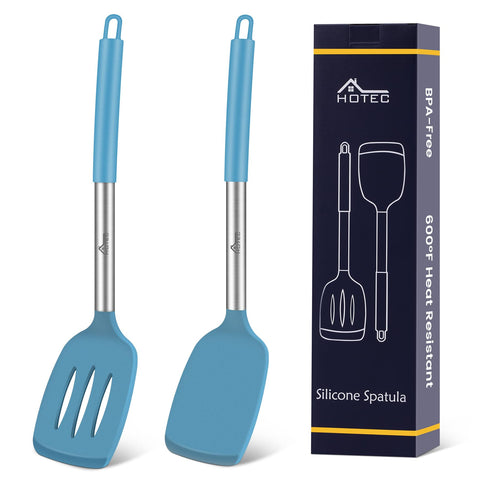 HOTEC silicone solid-turner spatula in blue, safe for nonstick cookware.
