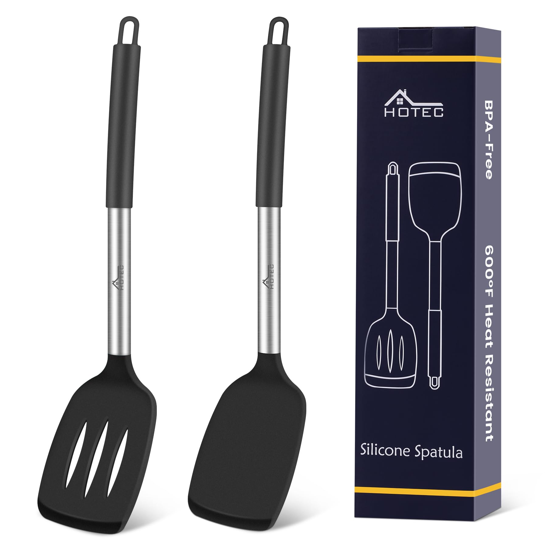 HOTEC solid silicone spatula ideal for flipping and serving nonstick cookware