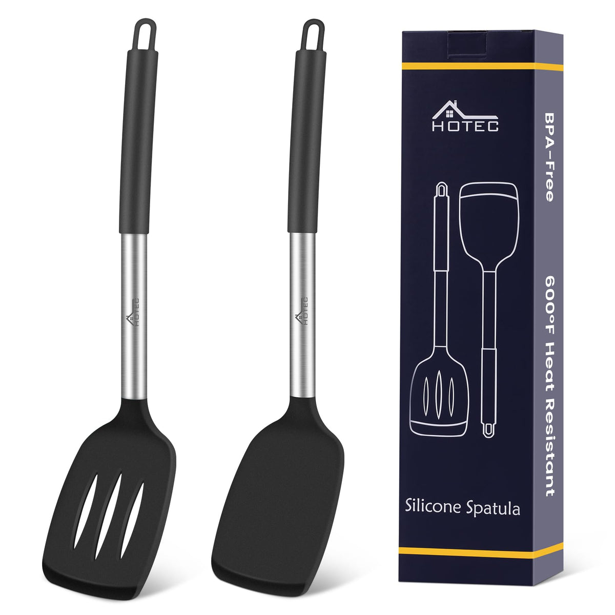 HOTEC solid silicone spatula ideal for flipping and serving nonstick cookware