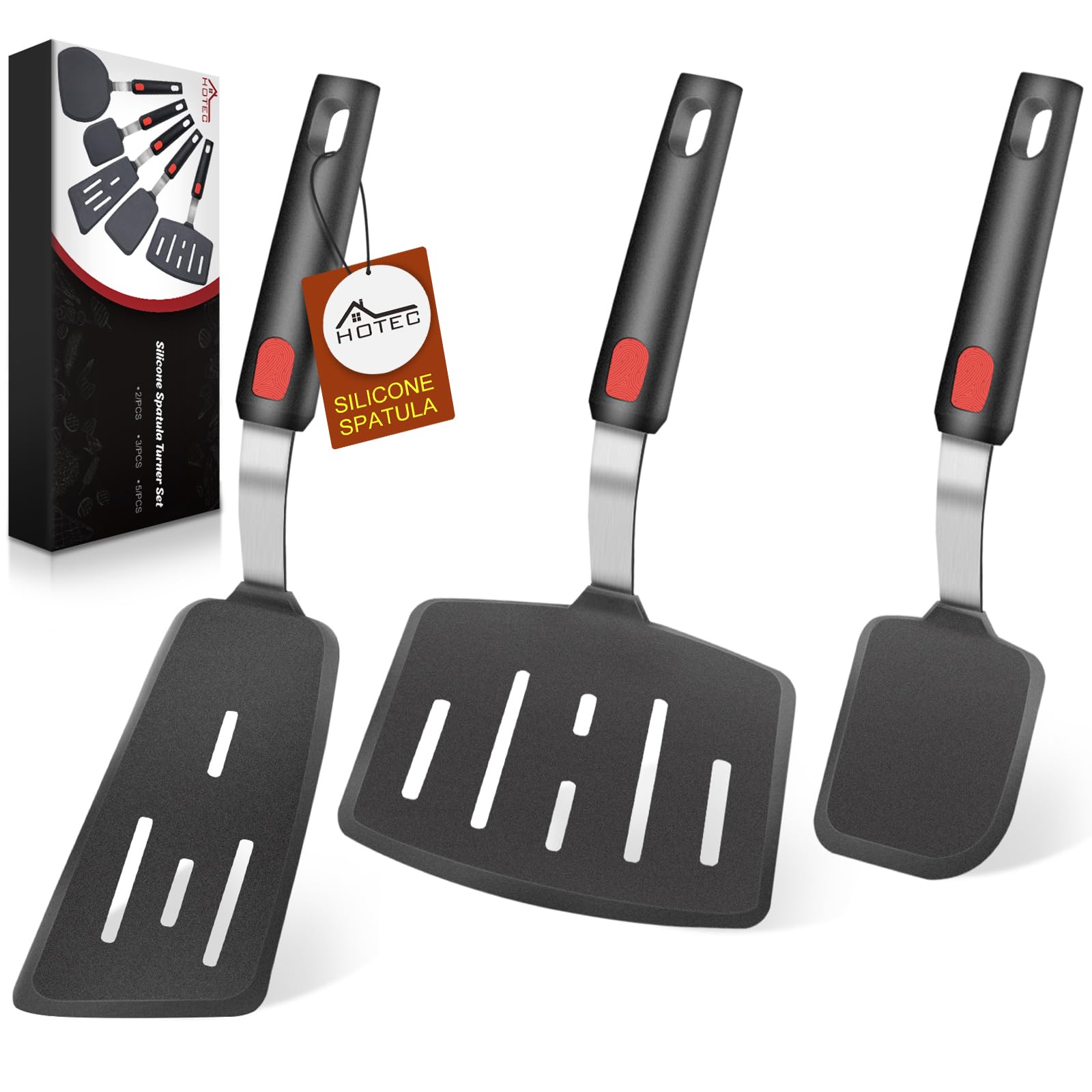 Hotec silicone spatula turner with large flexible head for delicate flips.