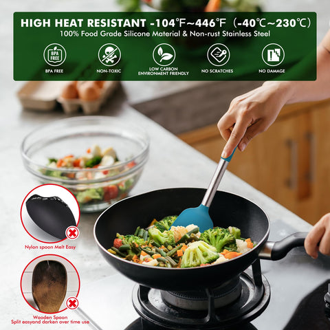 HOTEC silicone turners and spatulas resist heat safely.