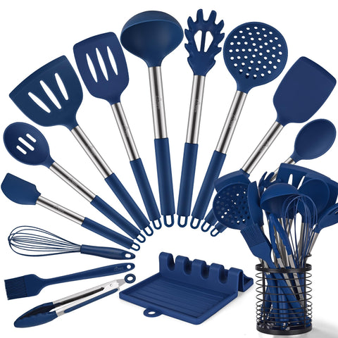 HOTEC silicone utensils set in holder keeps busy kitchens organized.
