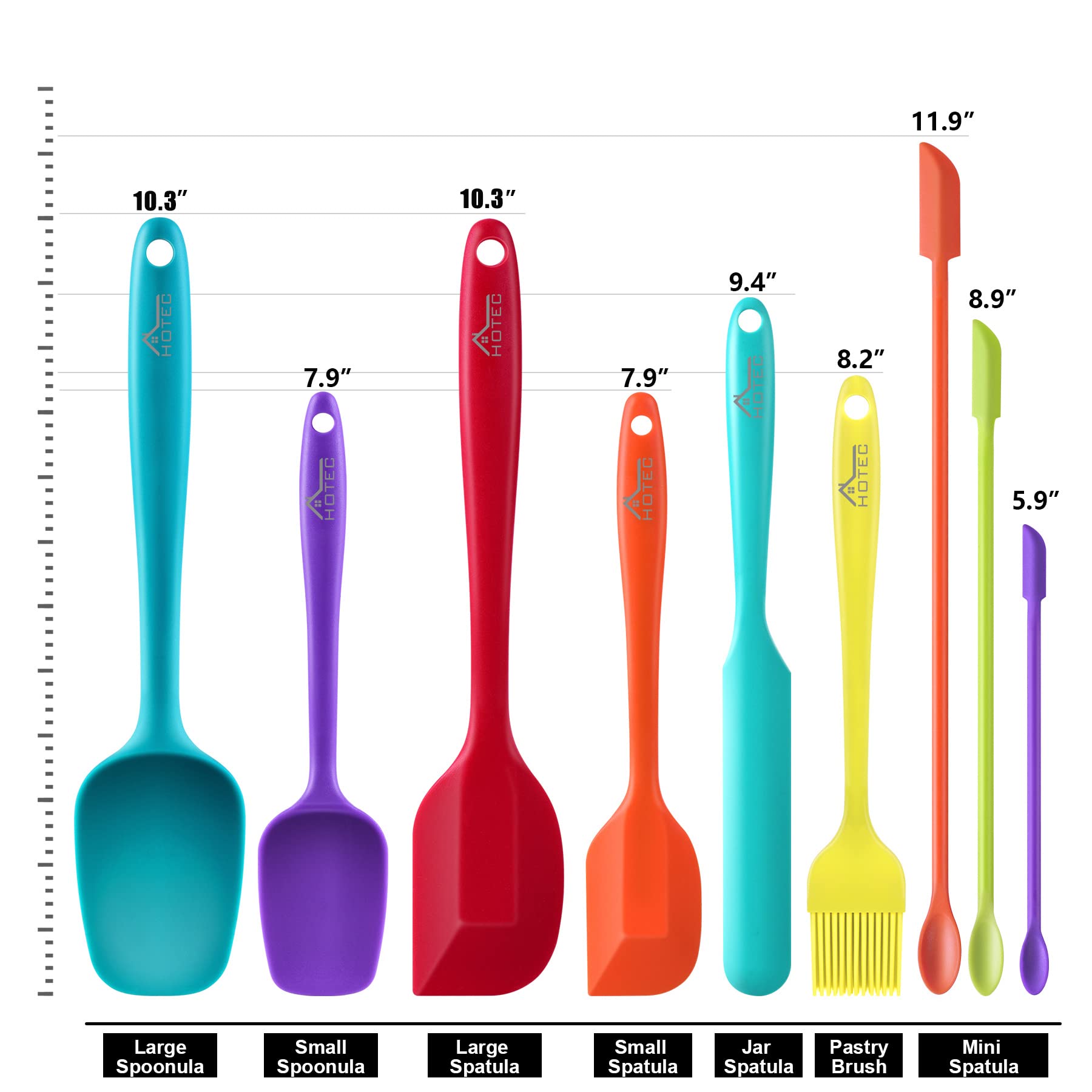 HOTEC soft-handle silicone spatula, comfortable grip during stirring.