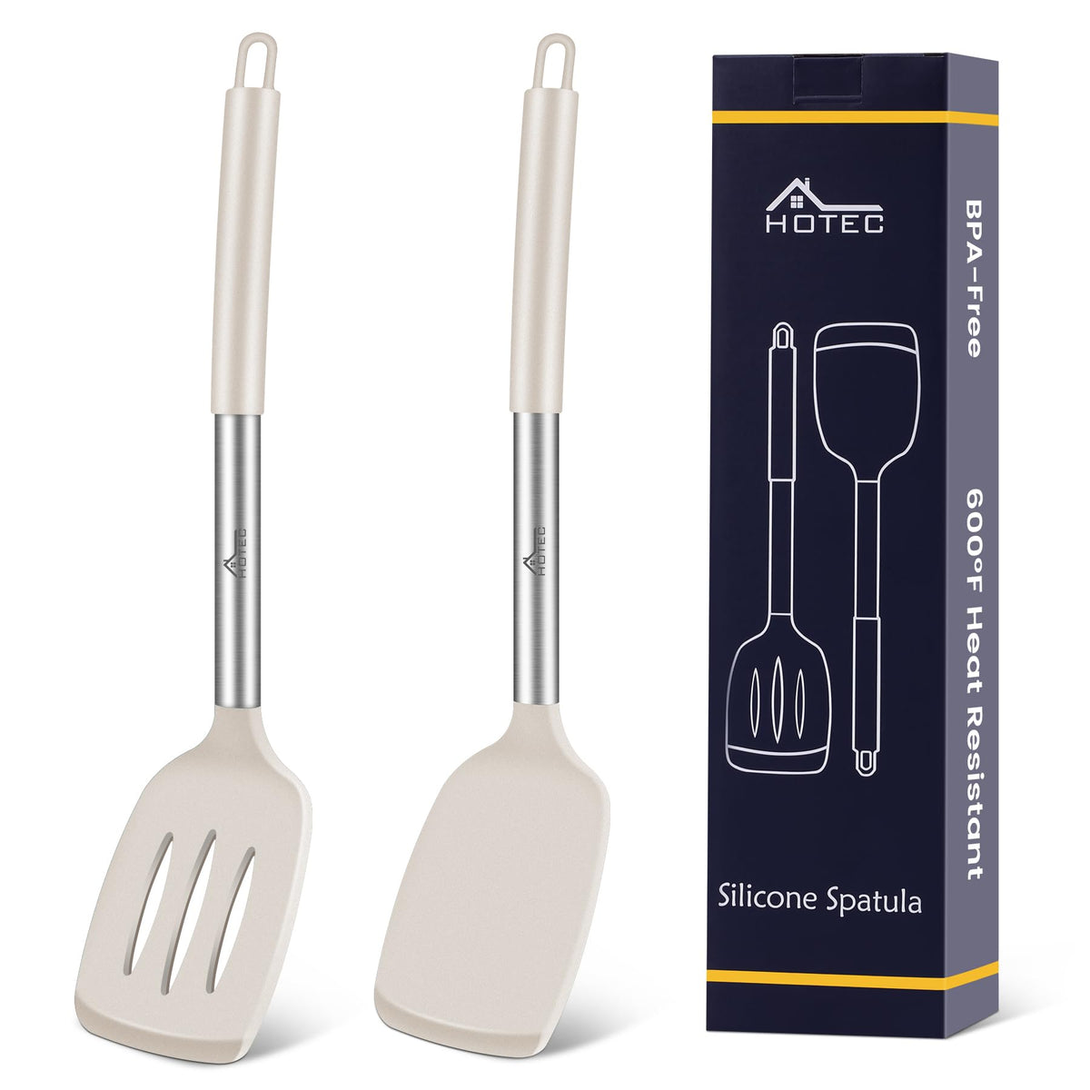 Hotec solid silicone spatula with stainless steel handle for precise flipping