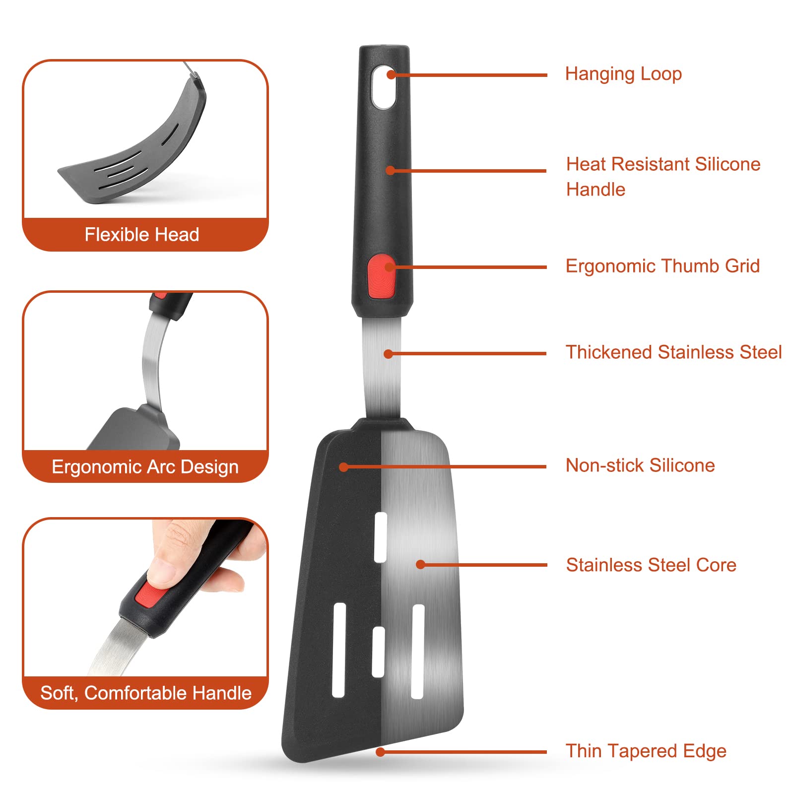 Hotec spatula stainless steel core grip secure heat-insulated handle