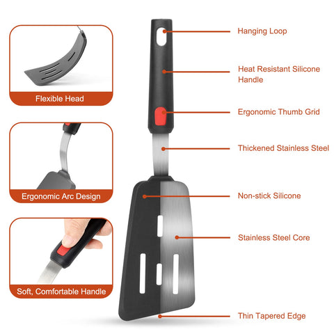 Hotec spatula stainless steel core grip secure heat-insulated handle