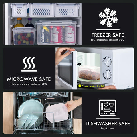 HOTEC stackable design saves space in fridge and cabinets.