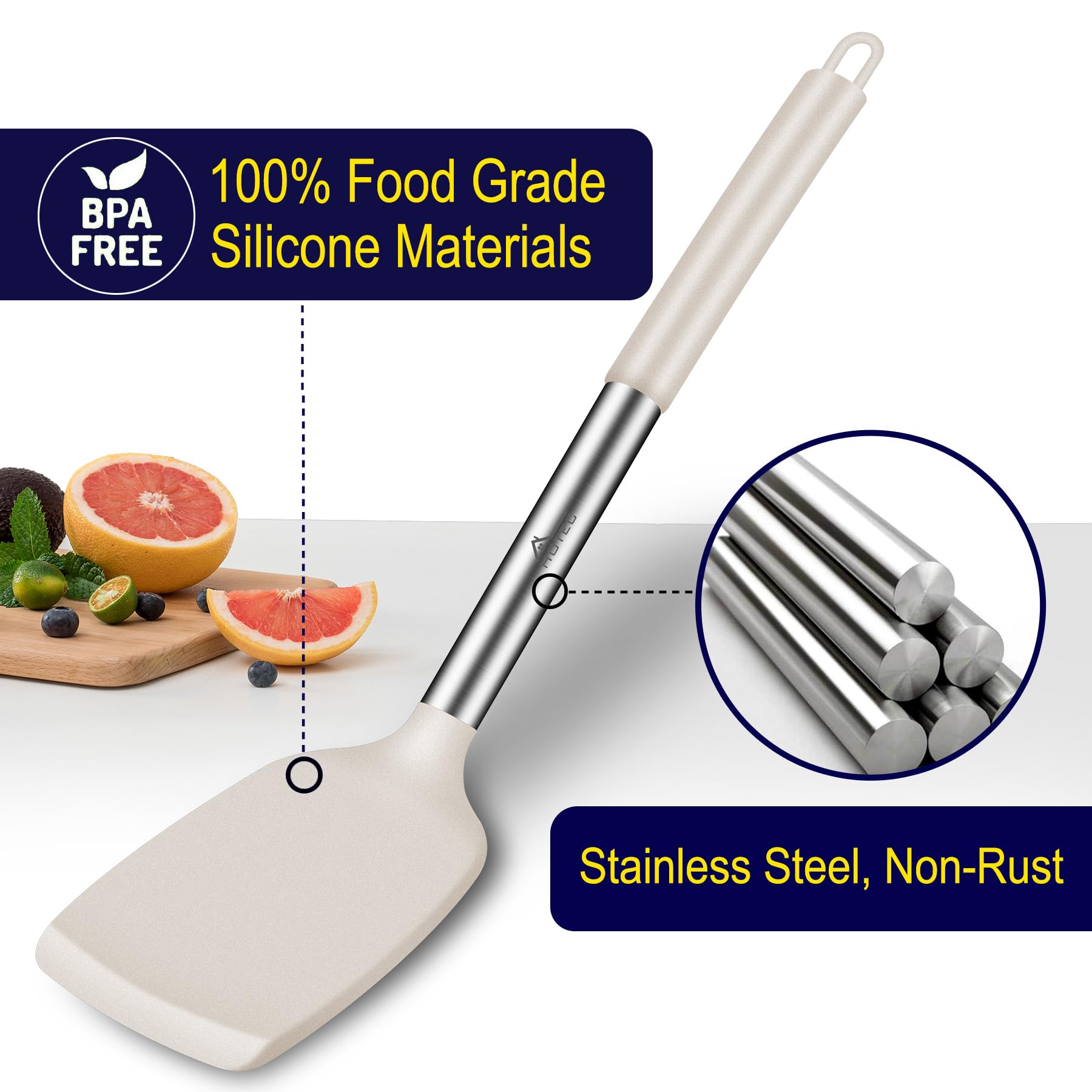 Hotec spatula with stainless steel handle provides a sturdy grip