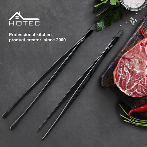 HOTEC stainless-steel tongs for grilling and serving without slipping.