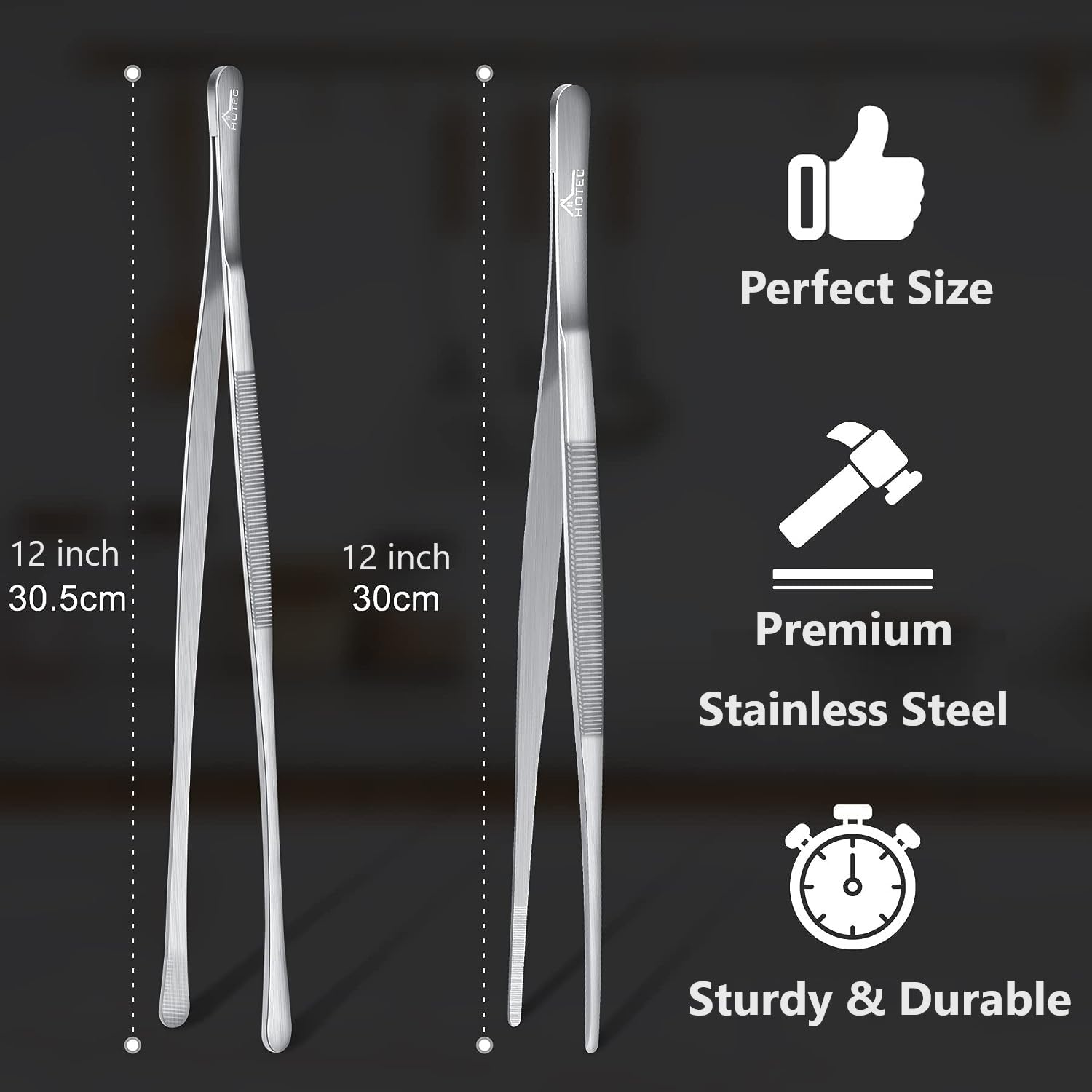 Hotec stainless-steel tweezers round-tip for delicate food handling.
