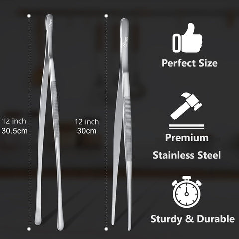 Hotec stainless-steel tweezers round-tip for delicate food handling.