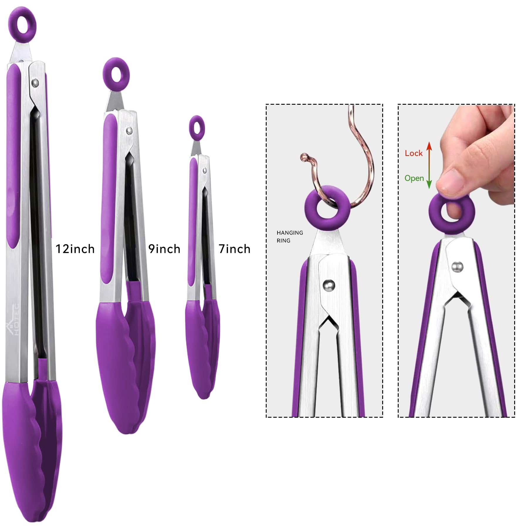 HOTEC 12-inch tongs with silicone tips extend reach for grilling outdoors.