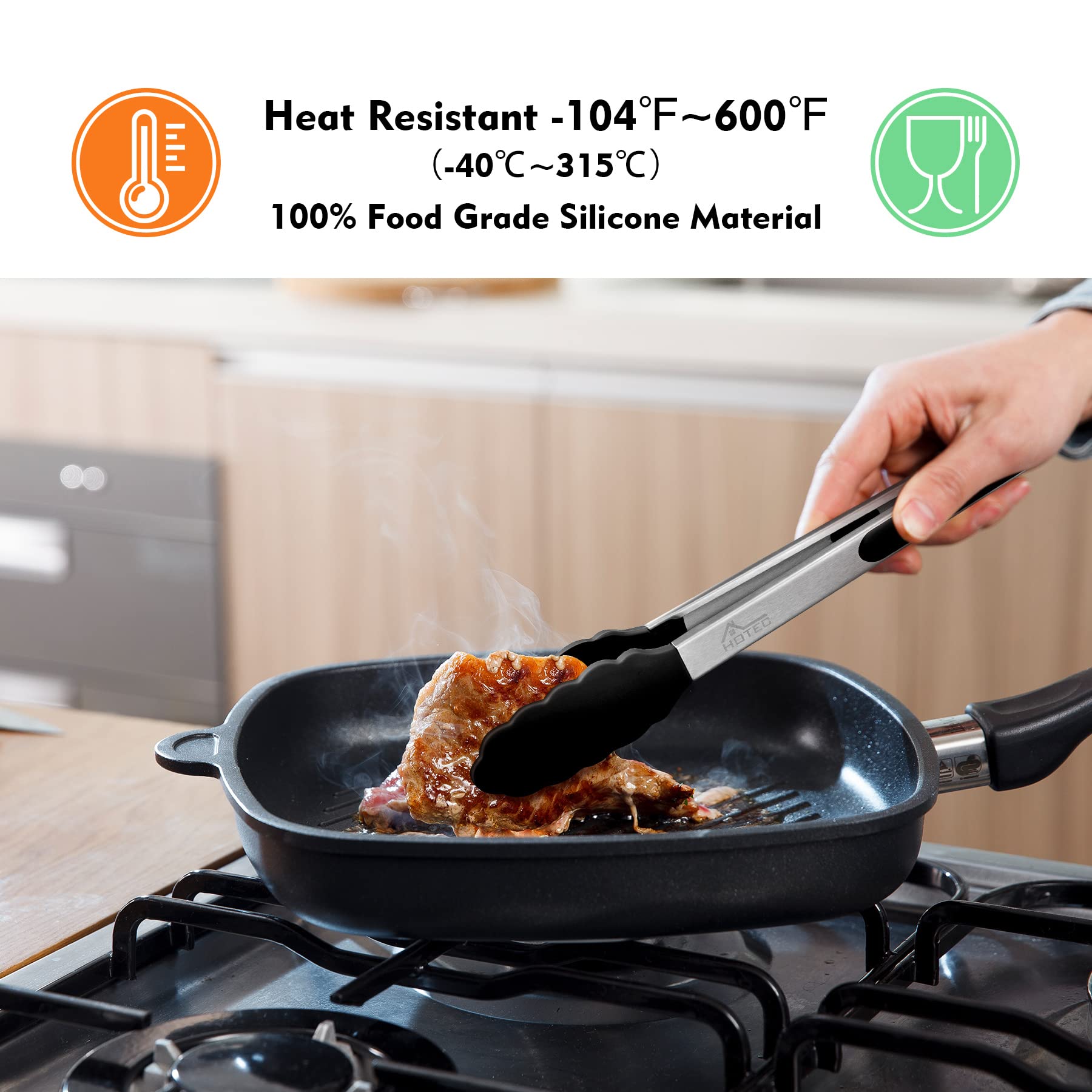 HOTEC 9-inch locking tongs with ring ideal for mid-size tasks.