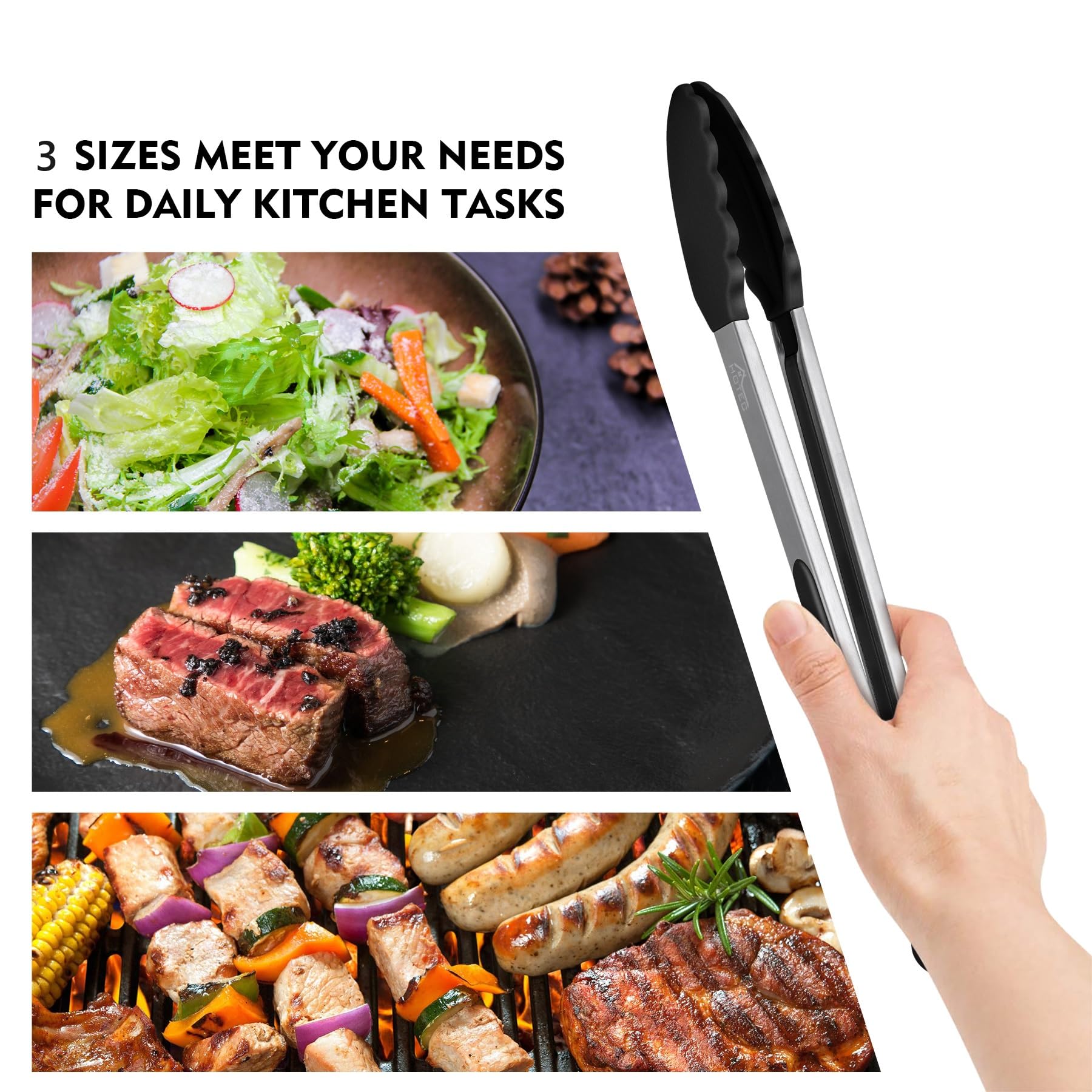 HOTEC dishwasher-safe tongs simplify cleanup after meals.