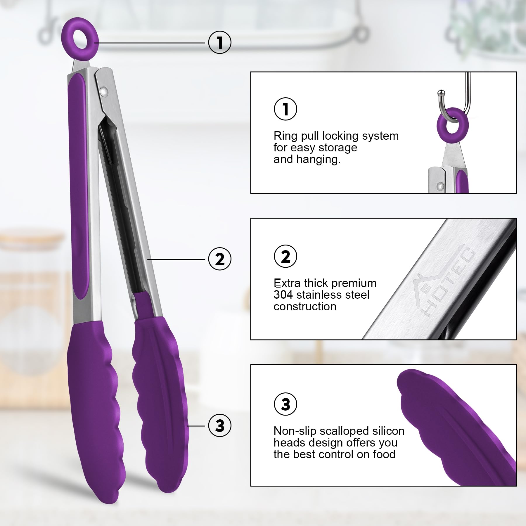 HOTEC ergonomic handle reduces hand fatigue during long cooking sessions.