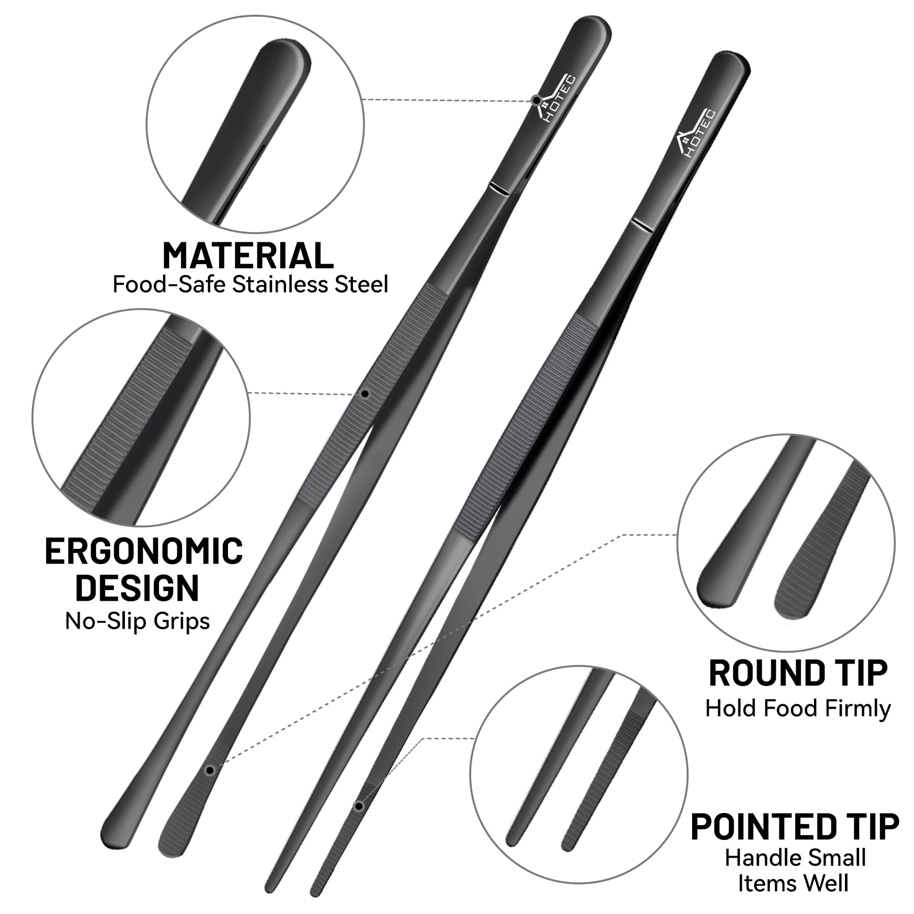 HOTEC tweezers dishwasher-safe one-piece design simplifies cleaning.
