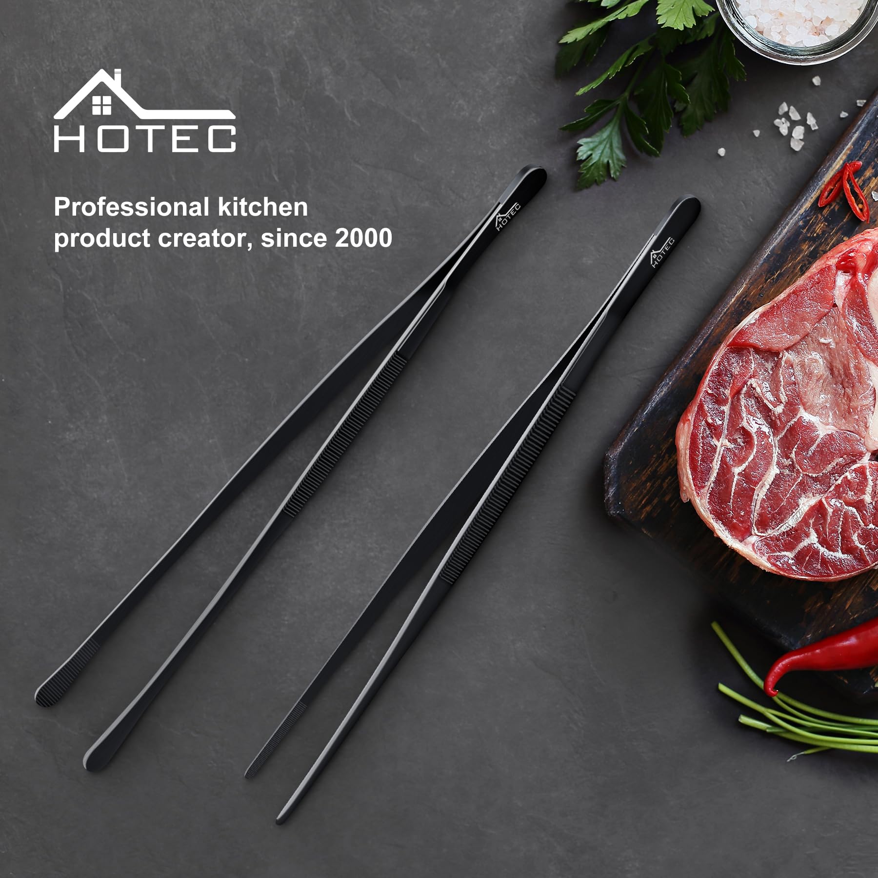 HOTEC kitchen tweezers versatile for grilling, baking, and more.