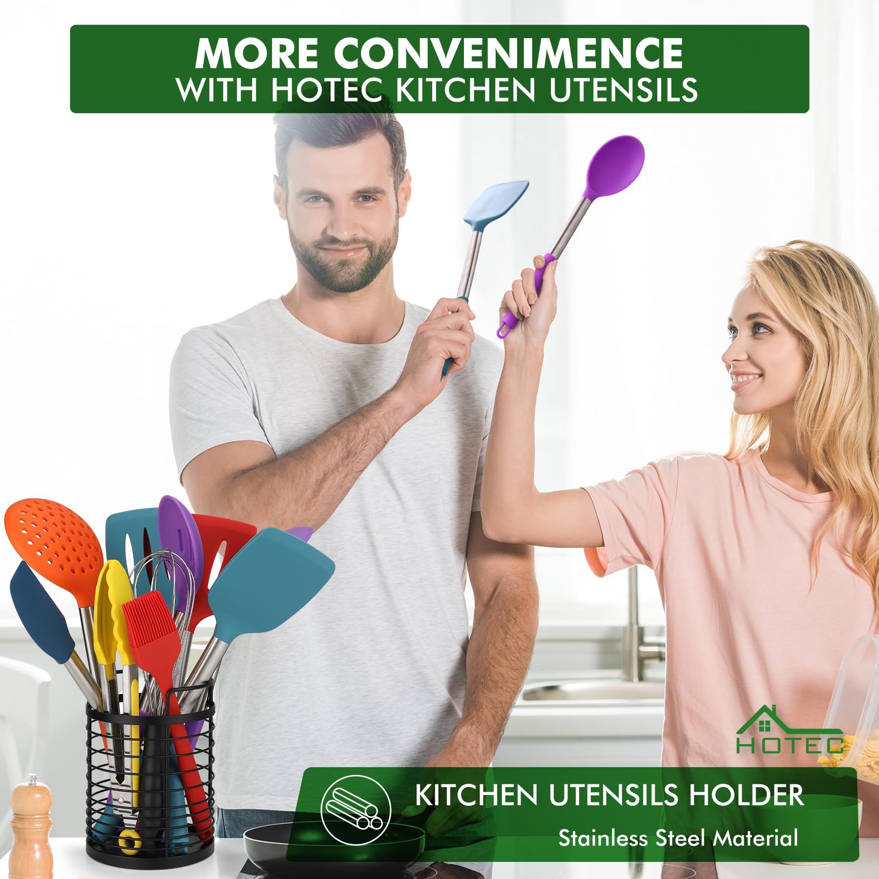 HOTEC utensil holder with spoon rest keeps counter organized.