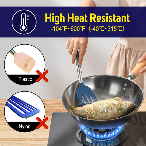 HOTEC blue spatula shown in a dishwasher-safe configuration for easy cleaning