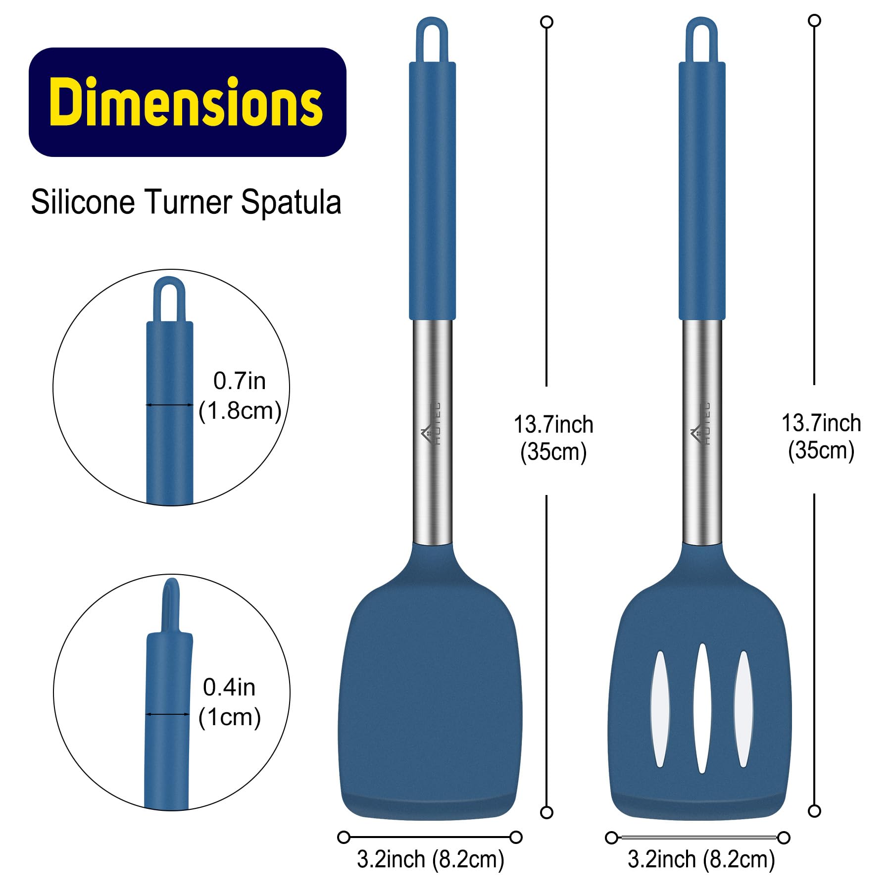 HOTEC slotted blue spatula draining liquids while lifting food