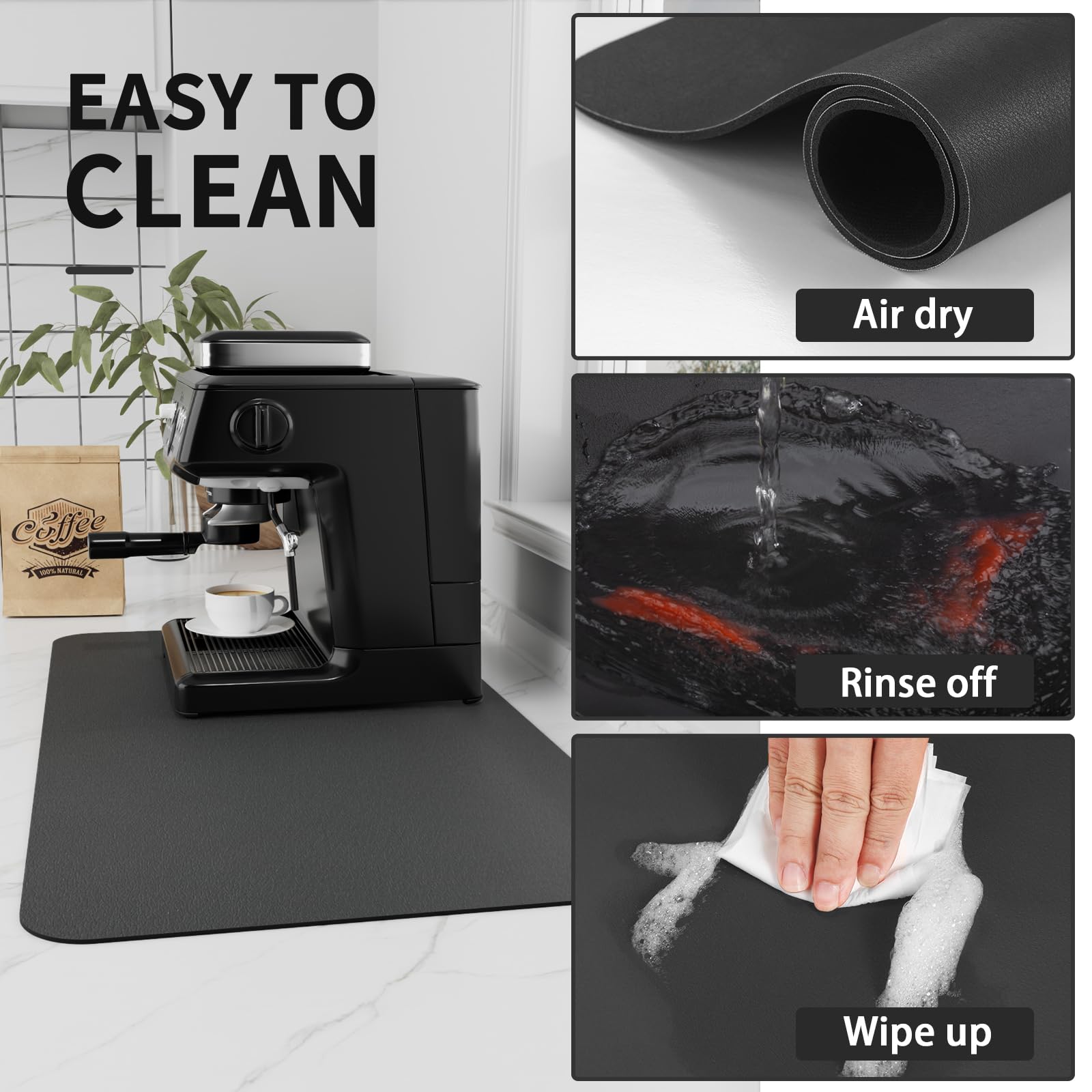 HotLive Coffee Mat on counter with mugs demonstrates versatility