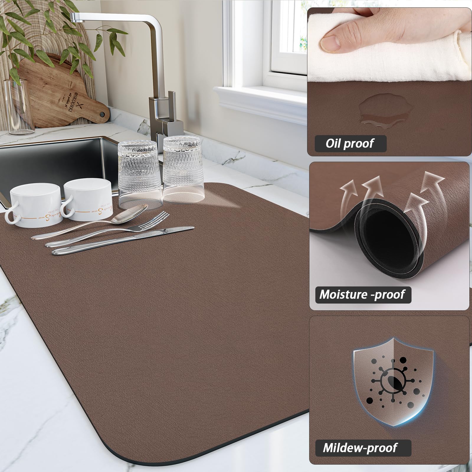 HotLive dish drying mat heat-resistant top view near hot cookware.