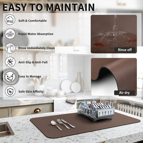 HotLive dish drying mat roll-up storage feature demonstrated for space-saving.