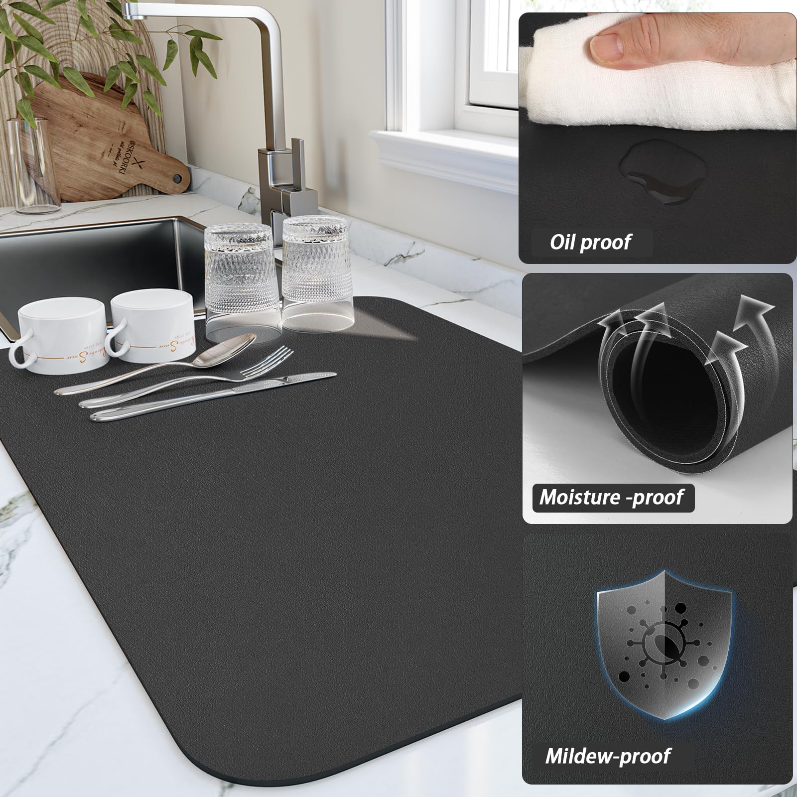HotLive heat-resistant drying pad protecting countertops from hotware and spills.
