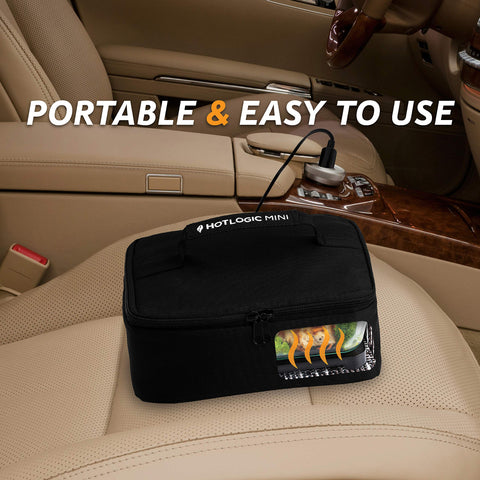 HotLogic Mini packed meal with glass container demonstrates compact heating on the go