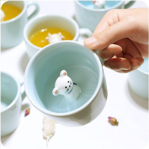 Hotmiss pig-pattern ceramic cup bottom view reveals hidden 3D cow, delightful surprise