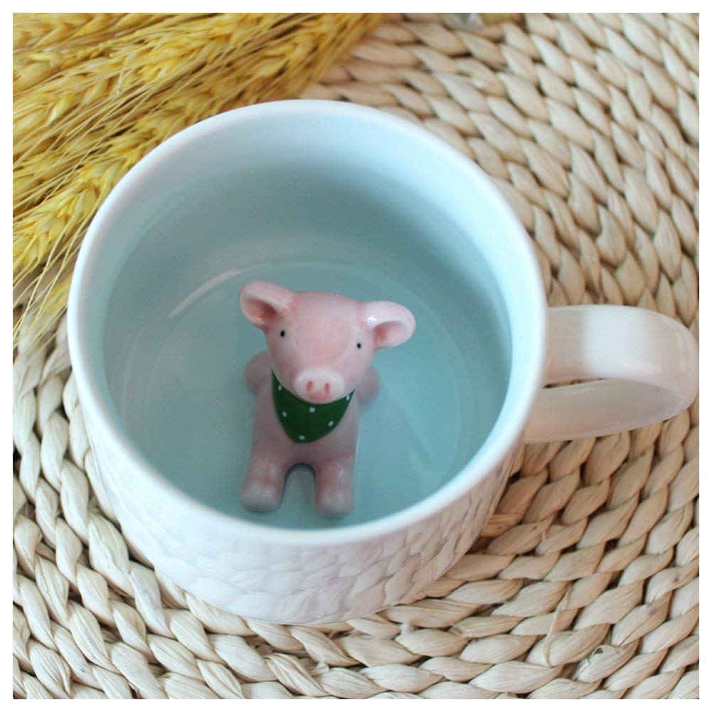 Hotmiss pig-pattern ceramic cup, front view, cheerful daily coffee with playful design