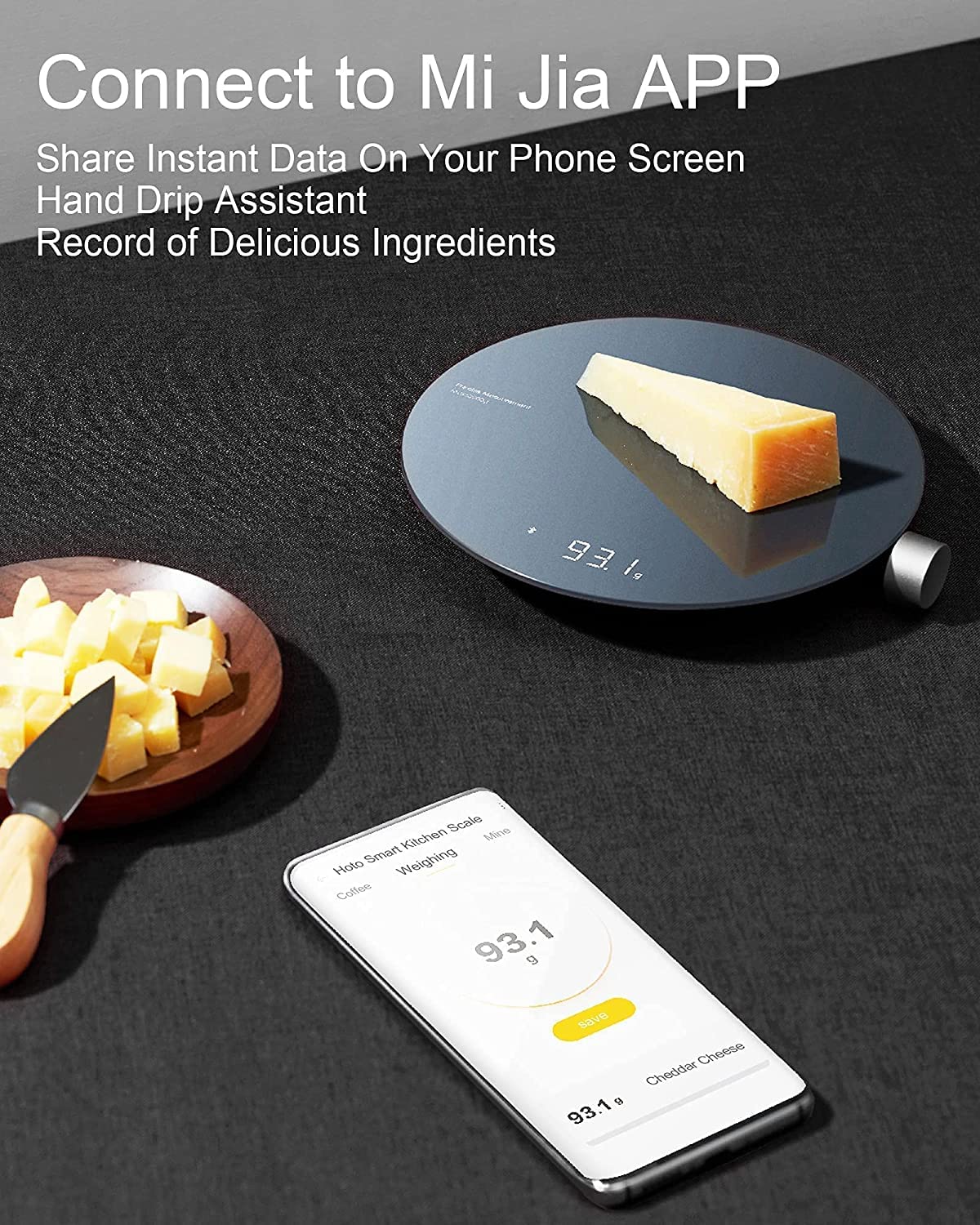 HOTO Coffee brewing tracking assists with weight, water, and time.