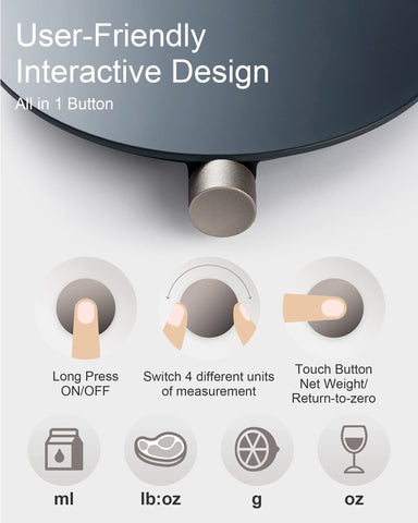 HOTO Scale supports g, ml, oz, lb for versatile measuring.