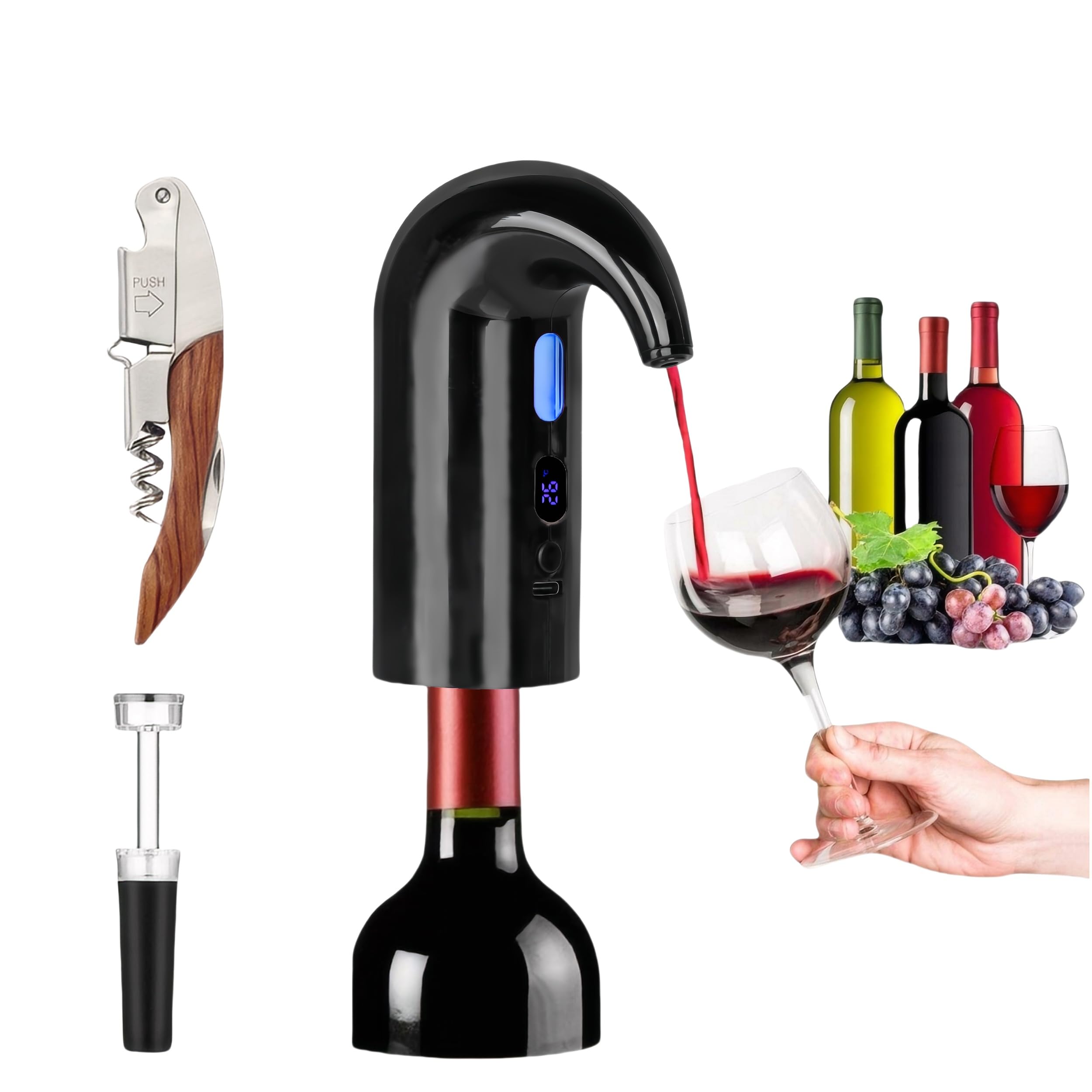 Hotool electric wine aerator pour spout enhances aroma for smoother wine.
